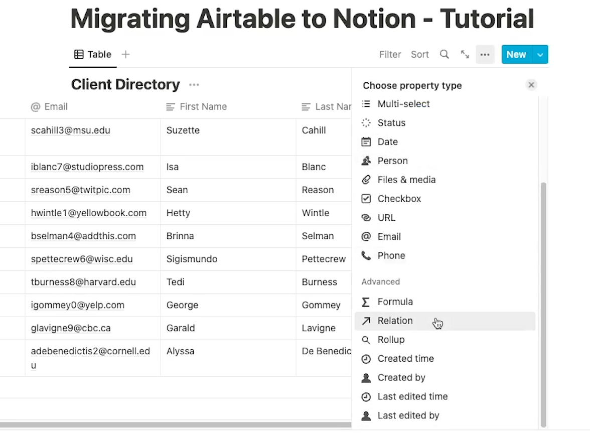 Create a Relation field in Notion to Replace Single Select Fields