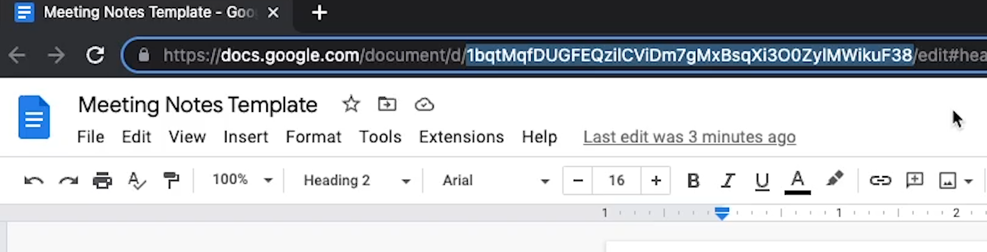 The Document ID can be found in the URL bar. It starts after /d/, and ends at the next forward slash. 