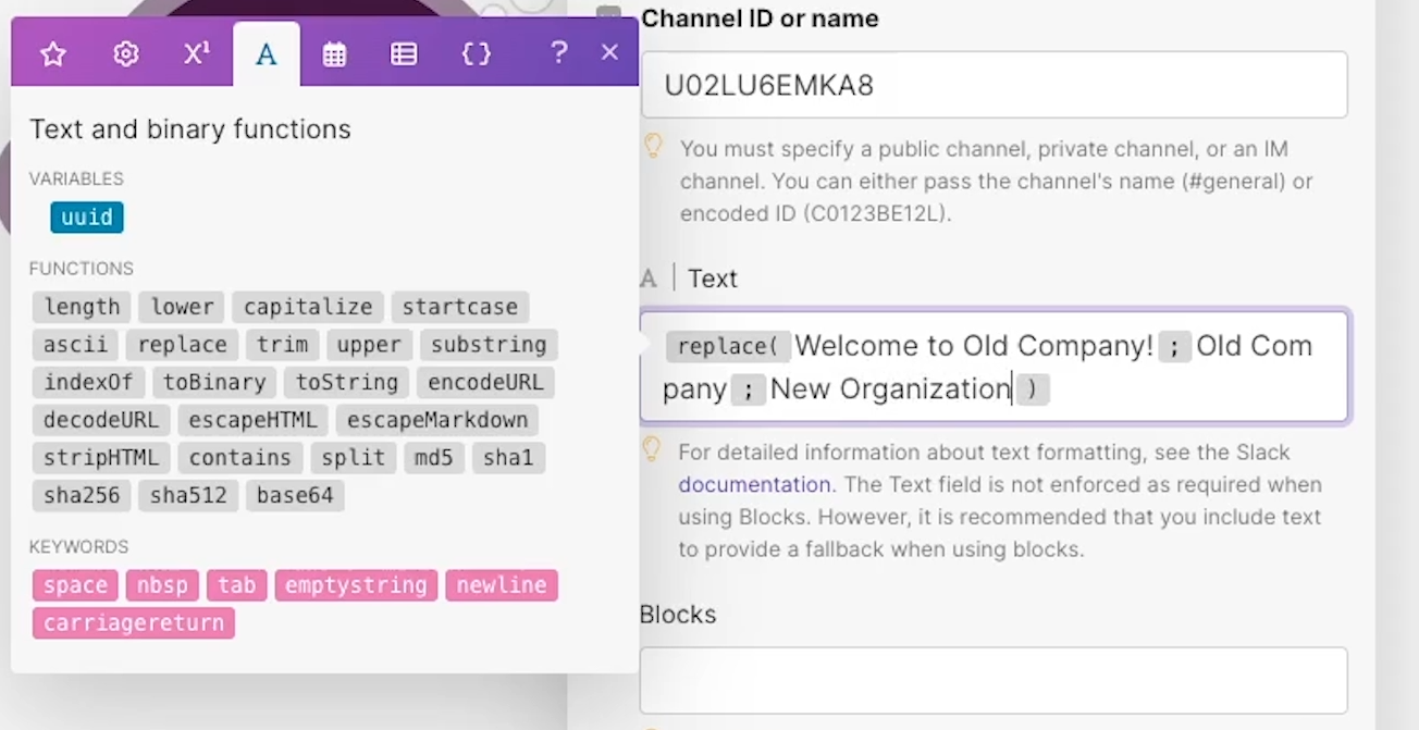 Use the "Replace" function to replace existing pattern of text with a new pattern