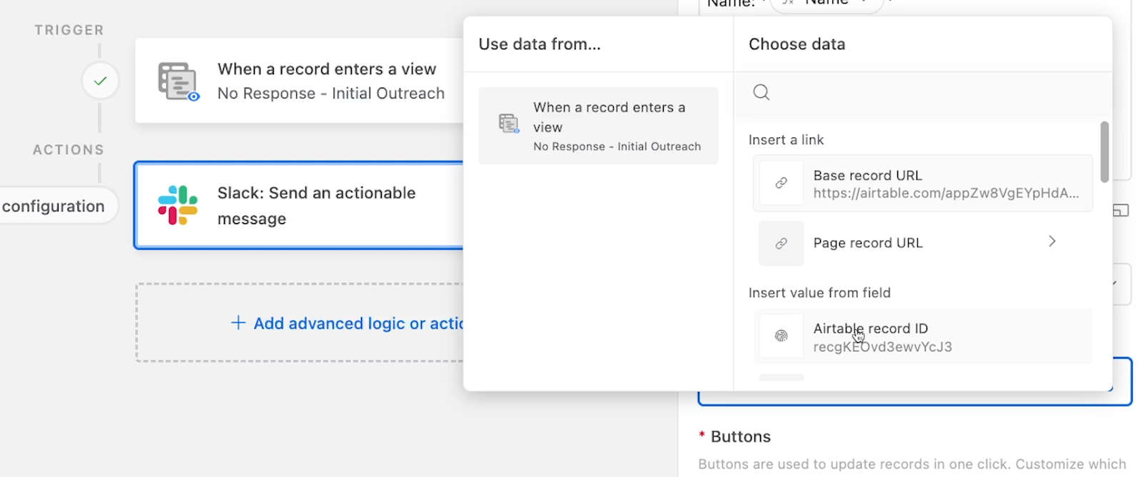 Choose the record that the actionable message should update