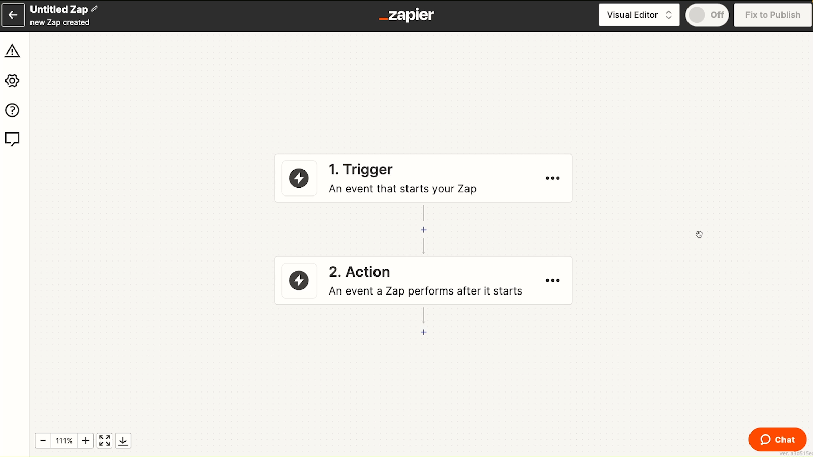 Zapier's new UI when creating a new Zap