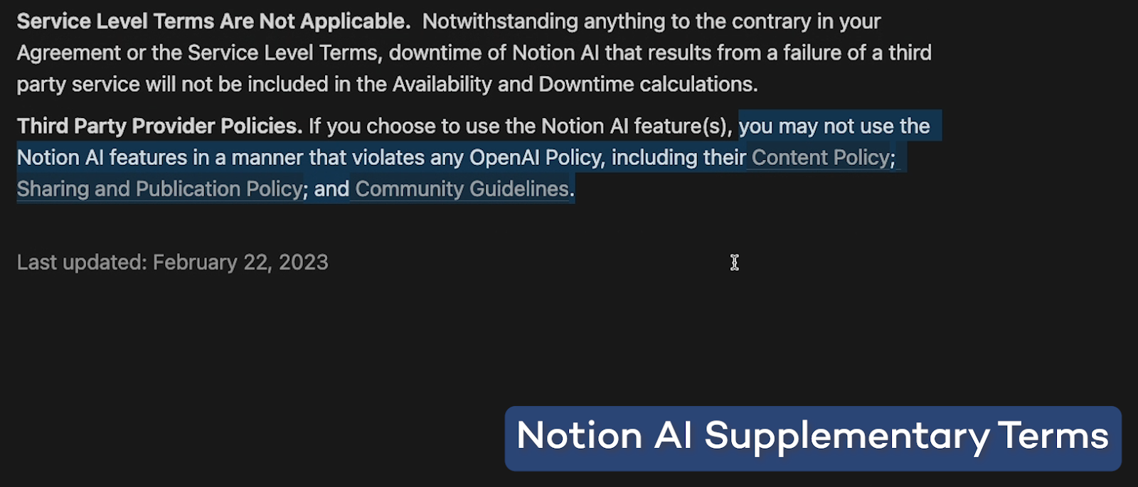 Notion AI's supplementary terms