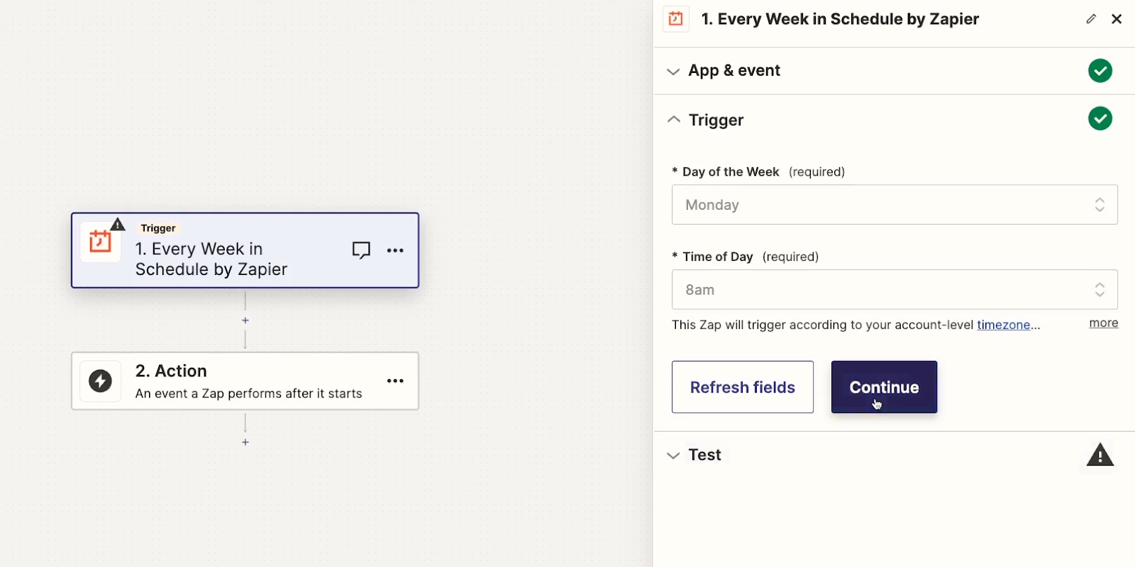 Set a day and time for your Zapier trigger