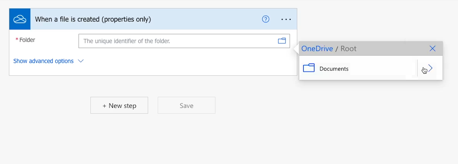 Selecting a folder for Power Automate to watch in OneDrive