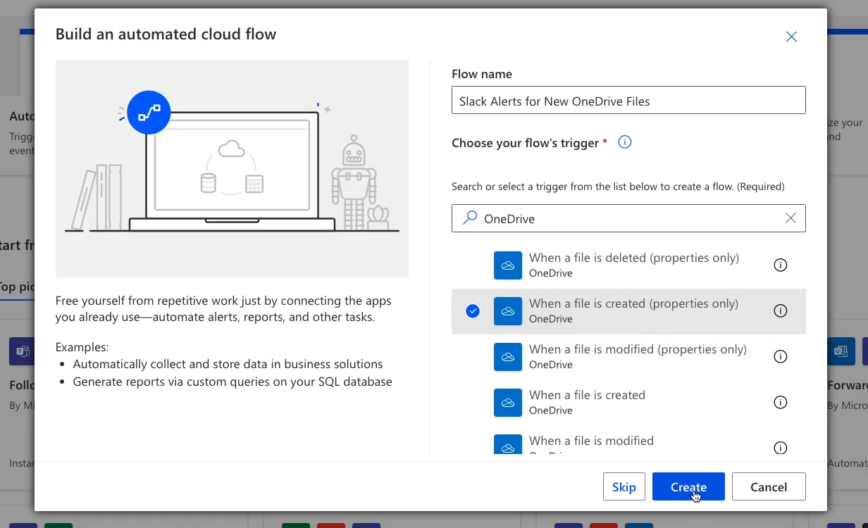 Creating a new flow in Power Automate