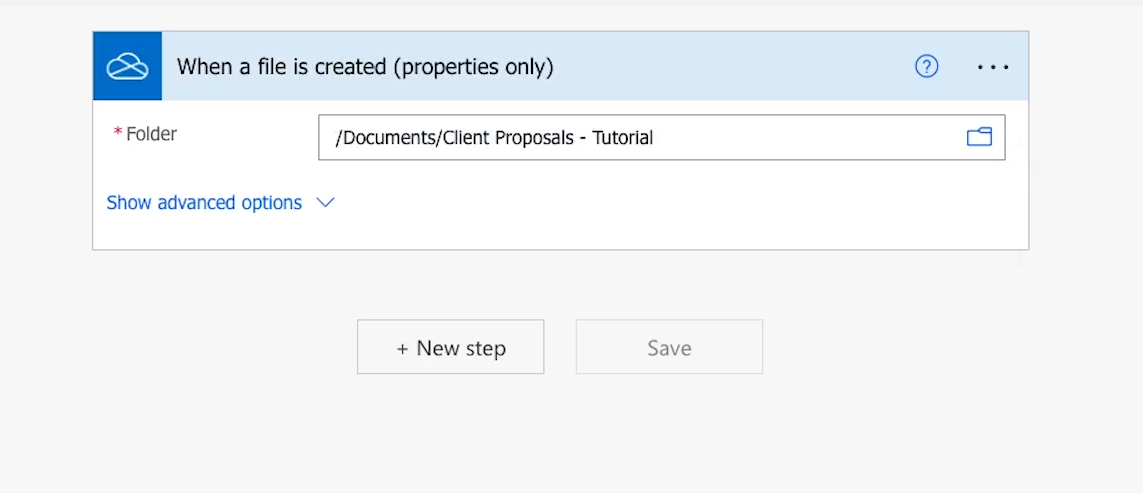 A OneDrive trigger with a folder selected in Power Automate