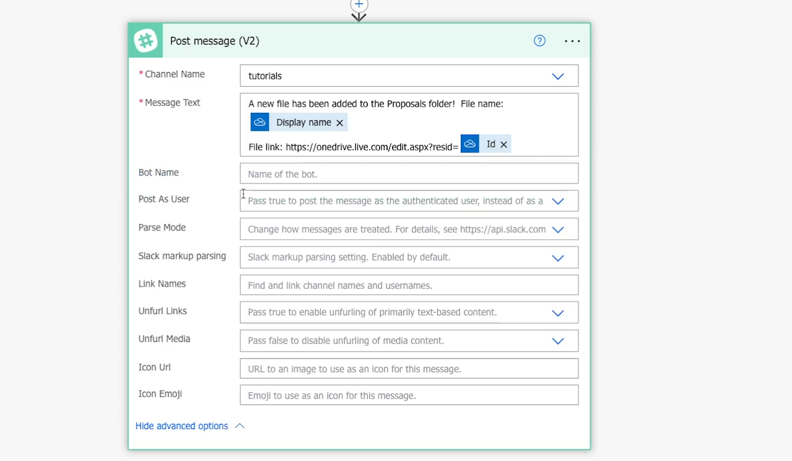 Advanced options for sending Slack messages with Power Automate