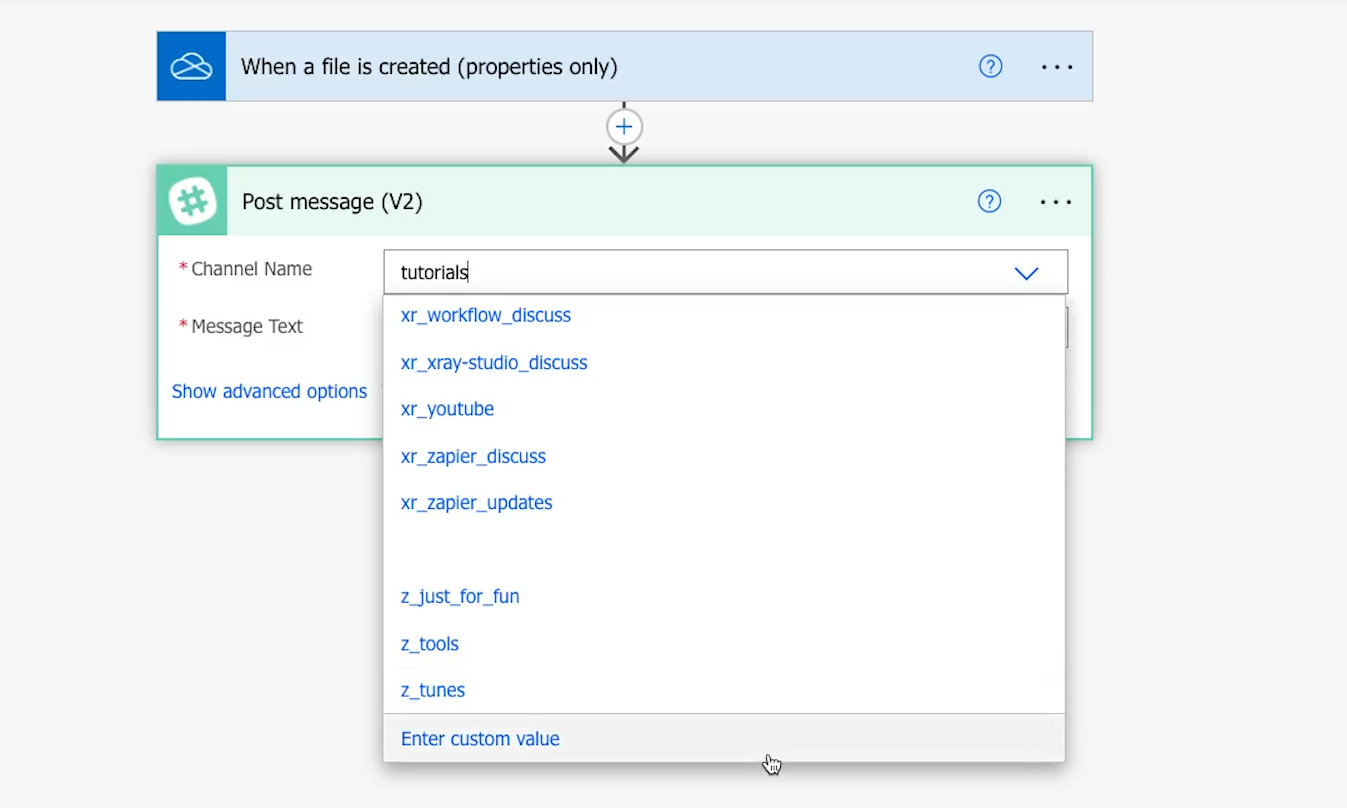 Picking a channel from a list in the "Post Message" module