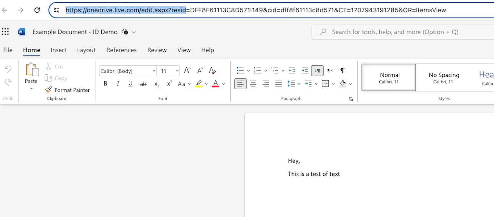 The standard URL format for a Word file in OneDrive