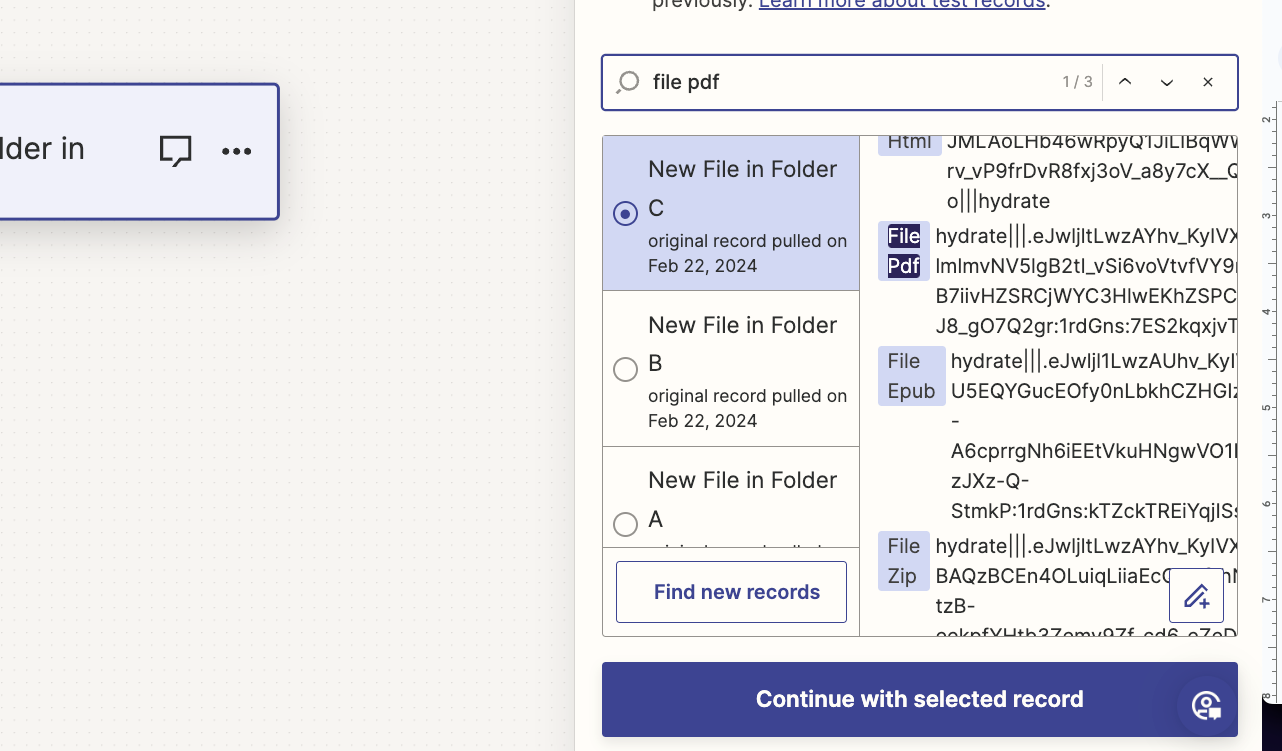 The 'File PDF' variable retrieved from the new file in Google Drive