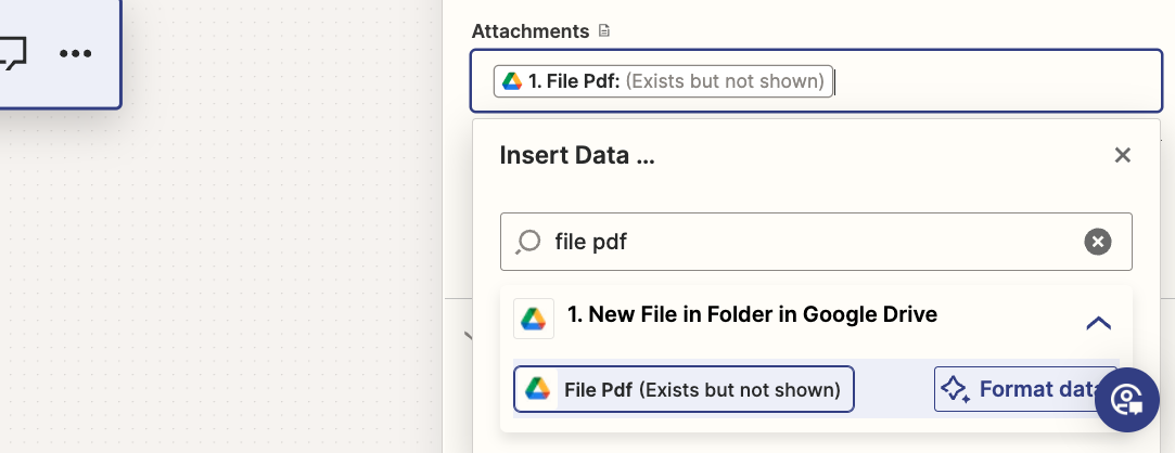 the "File PDF" variable attached to an email