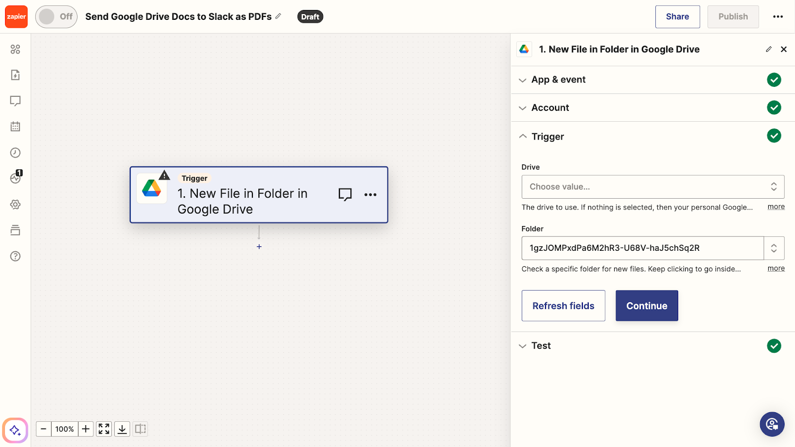 a Google Drive "New file" trigger in Zapier