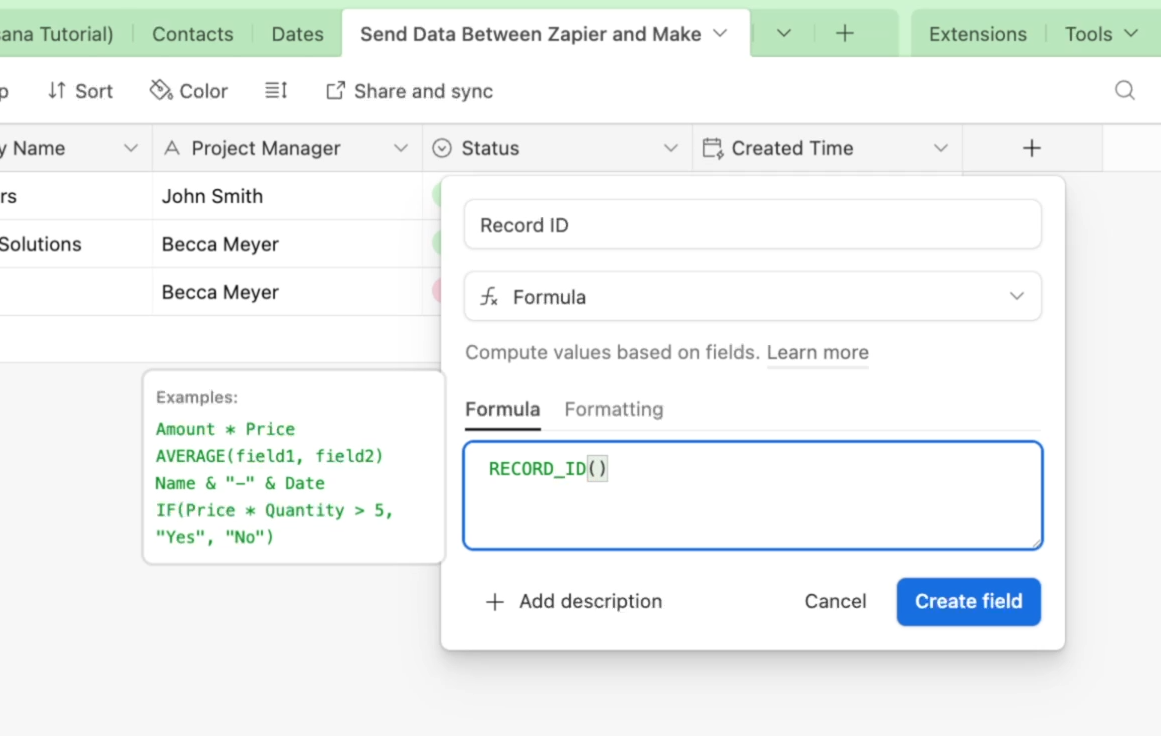 Adding a "Record ID" formula to Airtable for an easy lookup in Zapier