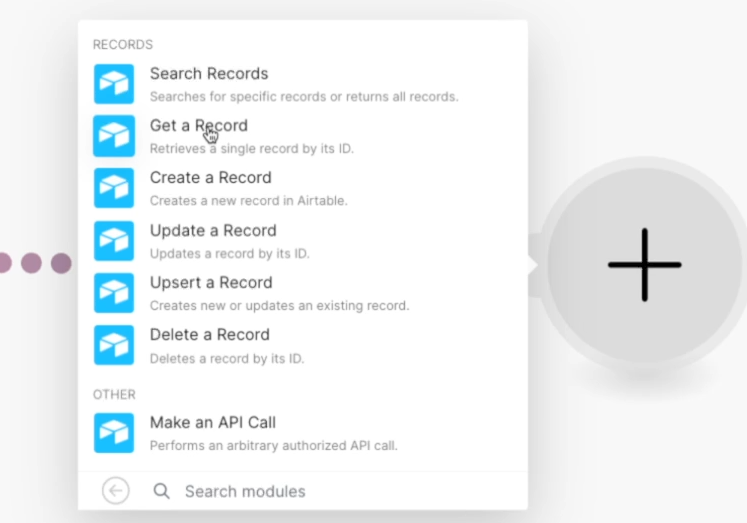 Adding an Airtable "Get a Record" step to Make