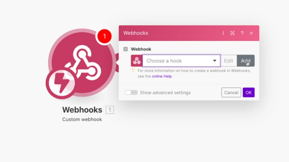 add a new webhook in Make