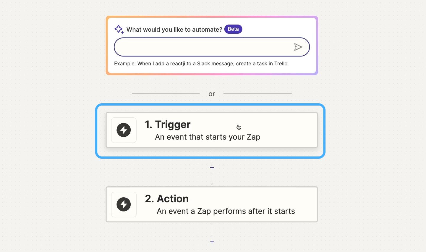 Selecting the trigger element to add a trigger to a Zap