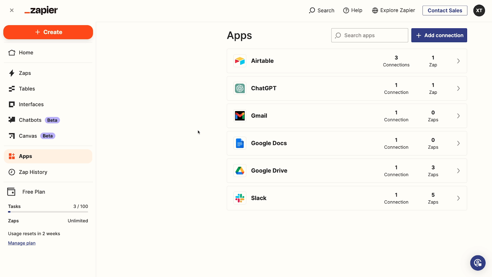 The main "Apps" page in Zapier