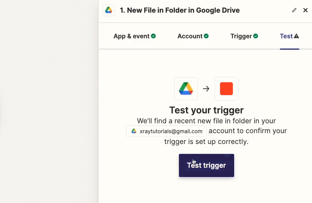 Testing a trigger in Zapier