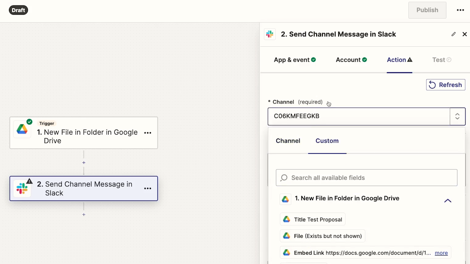 Identifying a Slack channel by its ID in Zapier