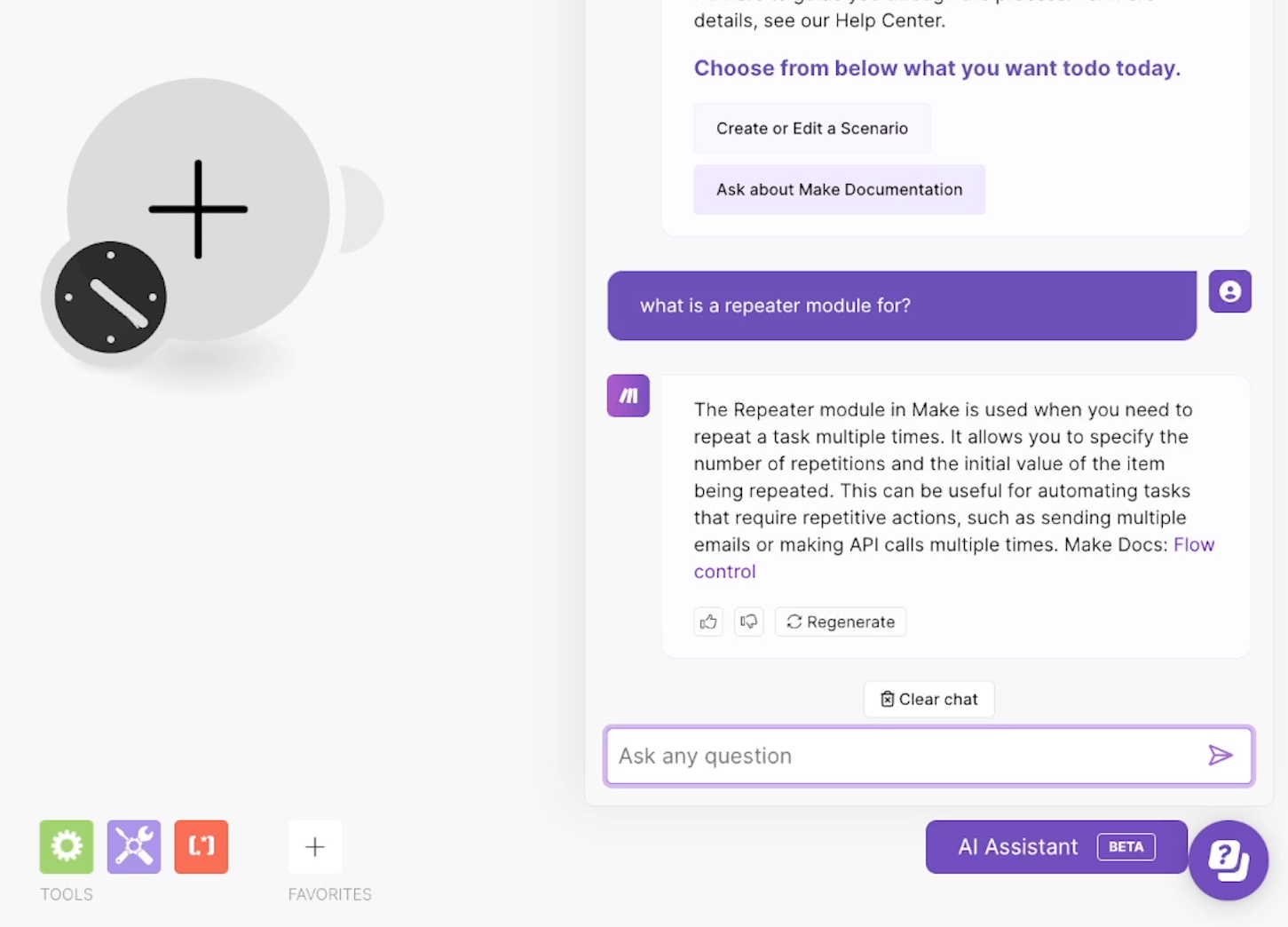 The Make AI Assistant's answer about the "repeater" module