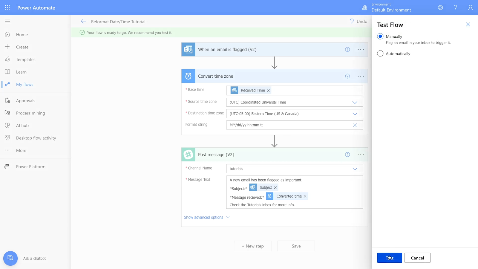 Testing a flow manually