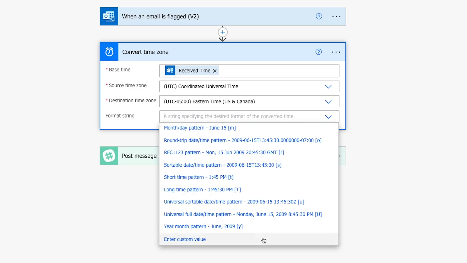 Finding 'Enter custom value' at the bottom of the dropdown menu of formats