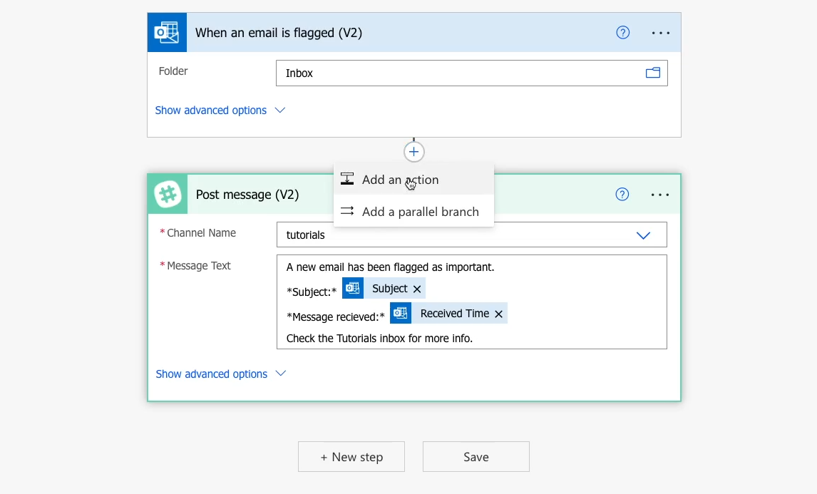 Adding an action after the step that creates or finds the relevant date-time value