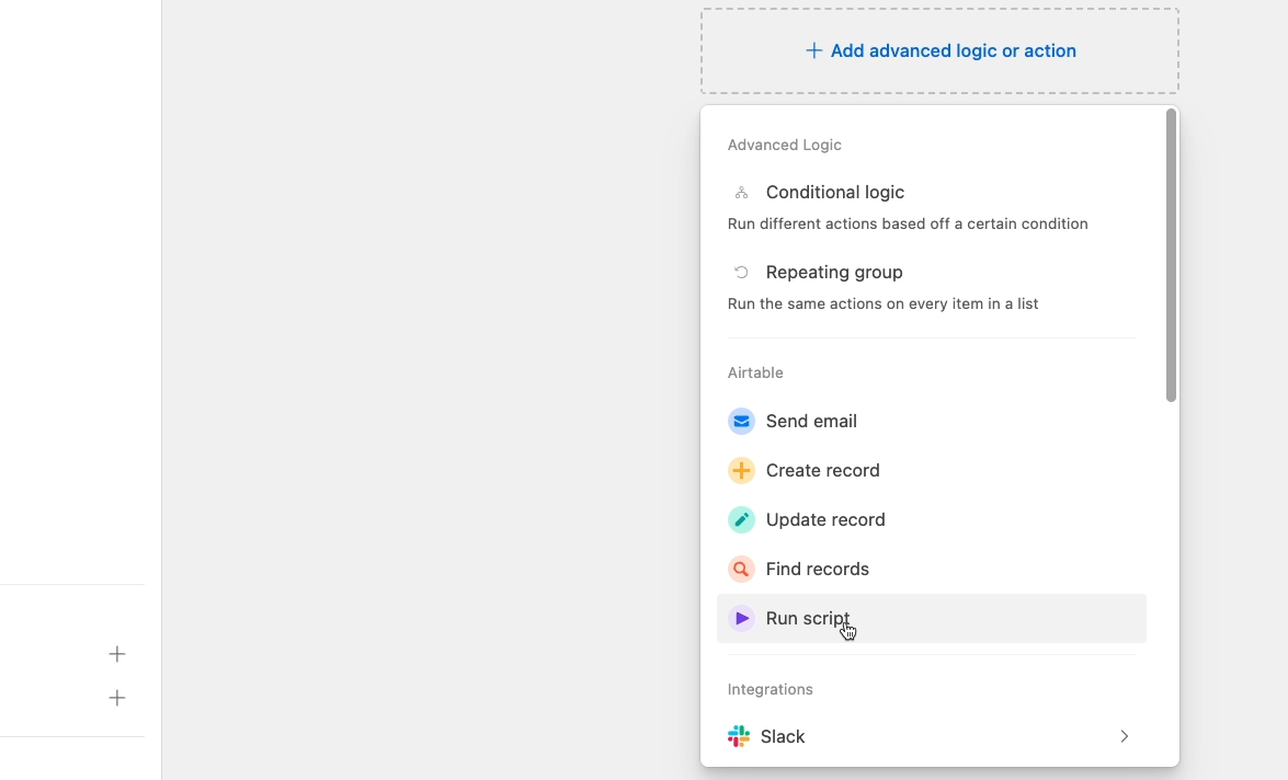 custom scripts and conditional logic in Airtable