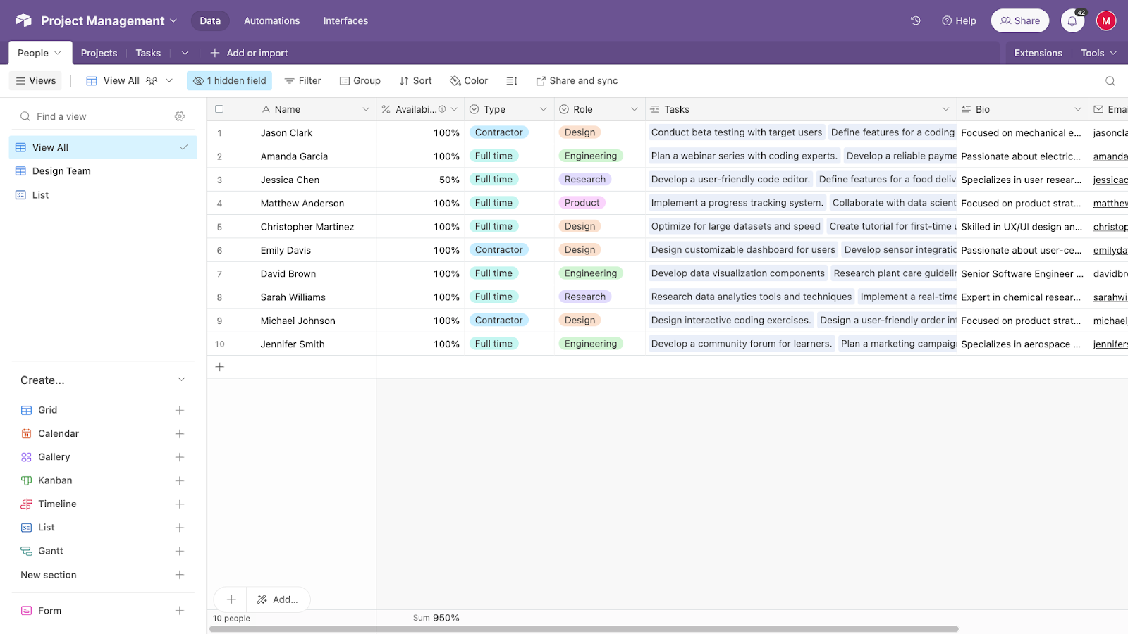 A simple database in Airtable