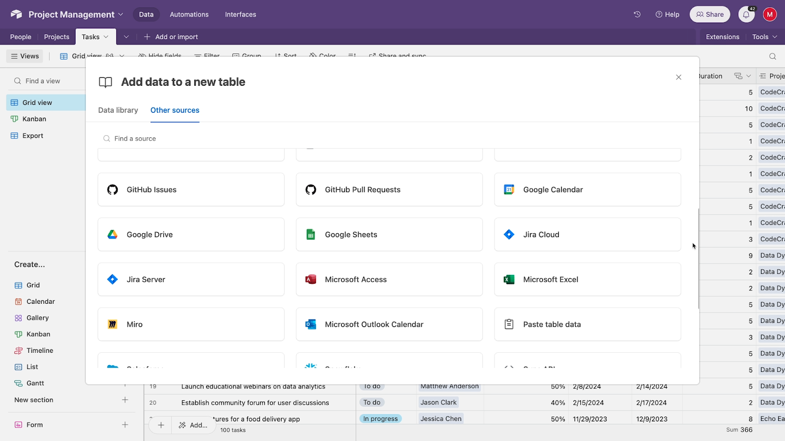 Import options in Airtable