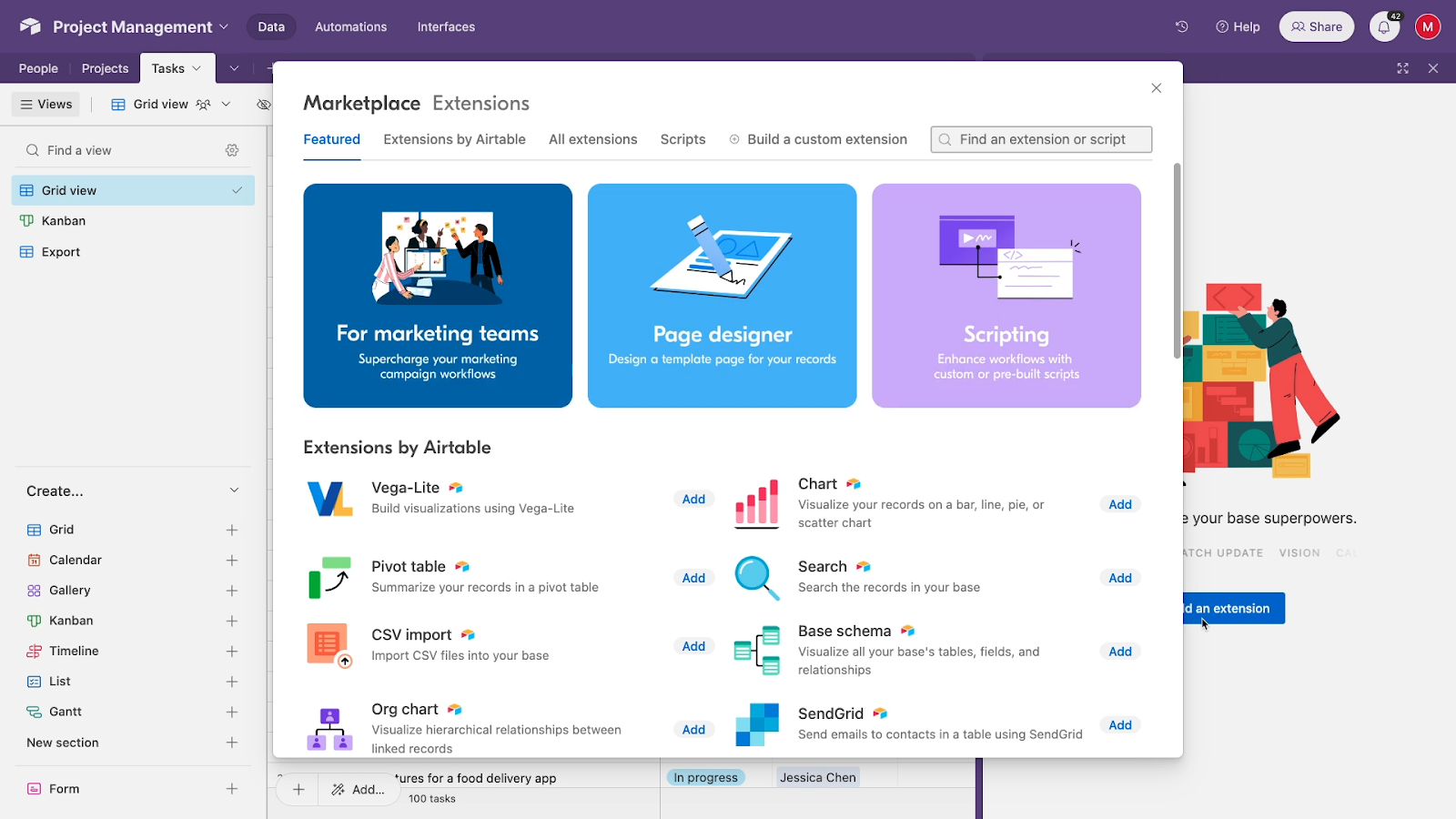 Extension marketplace in Airtable