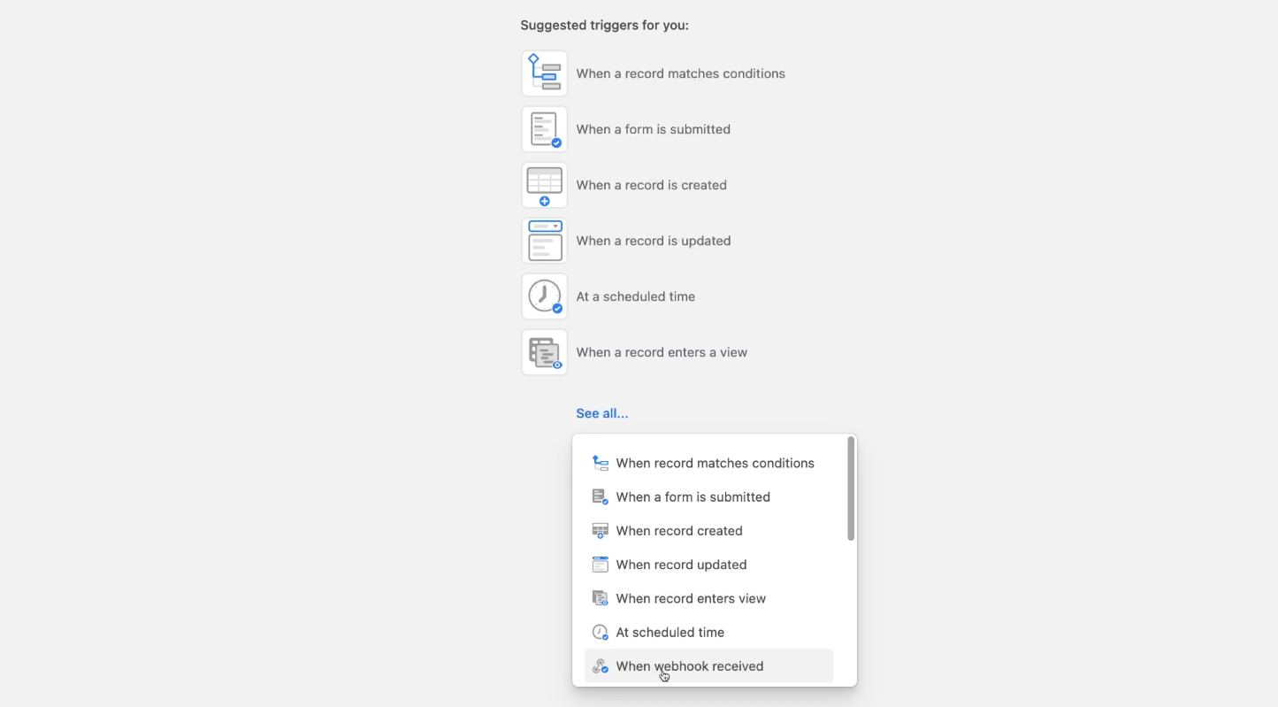 Creating a webhook trigger in Airtable