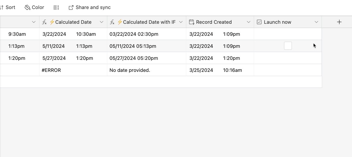 The "launch now" checkbox in XRay's Airtable template