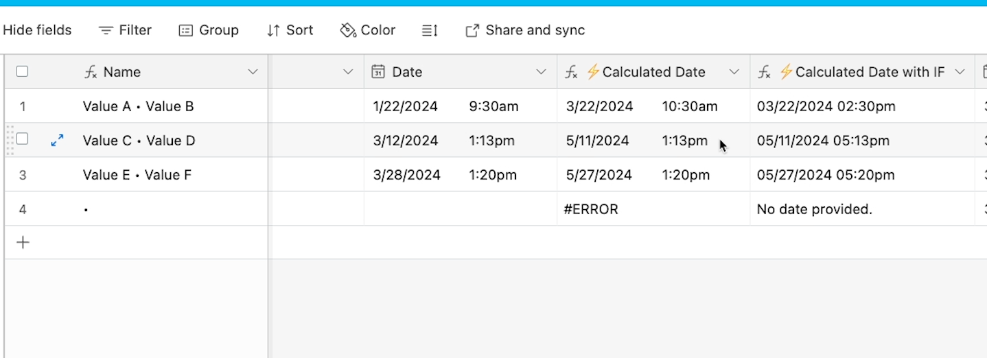 The "Calculated Date" formula field in XRay's Airtable template