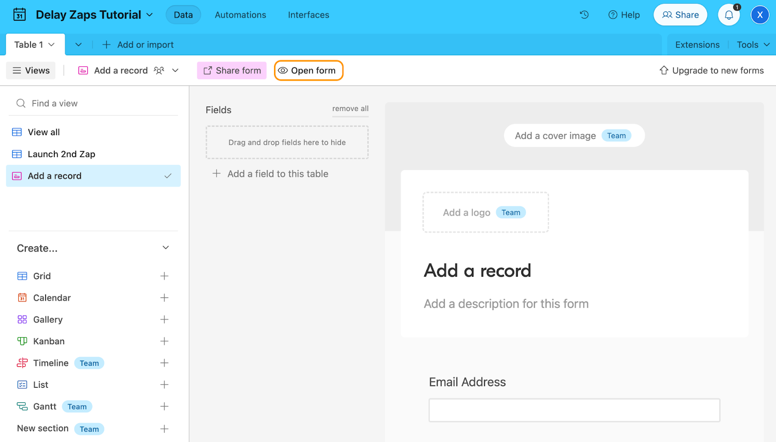 The form view in XRay's Airtable template