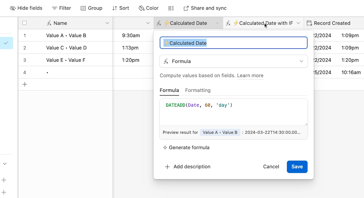 The function in the Calculated Date field