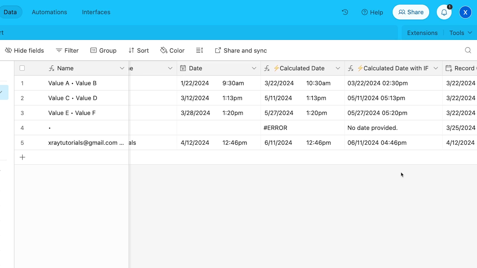 The record created in Airtable by testing the Zap