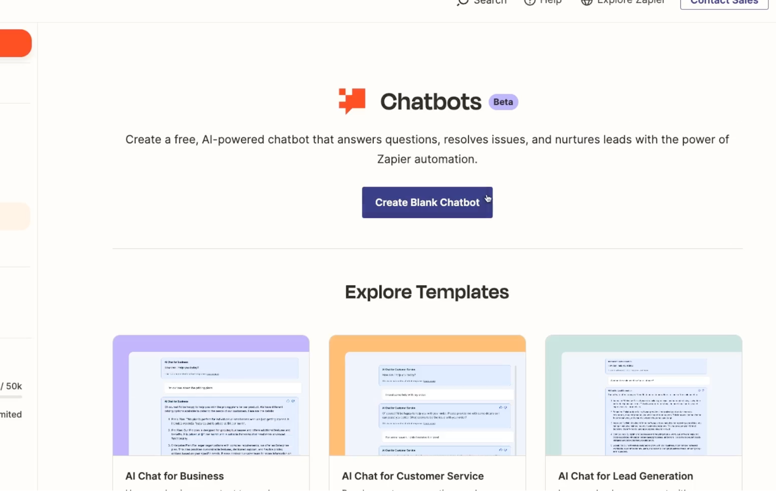 Creating a blank Zapier chatbot