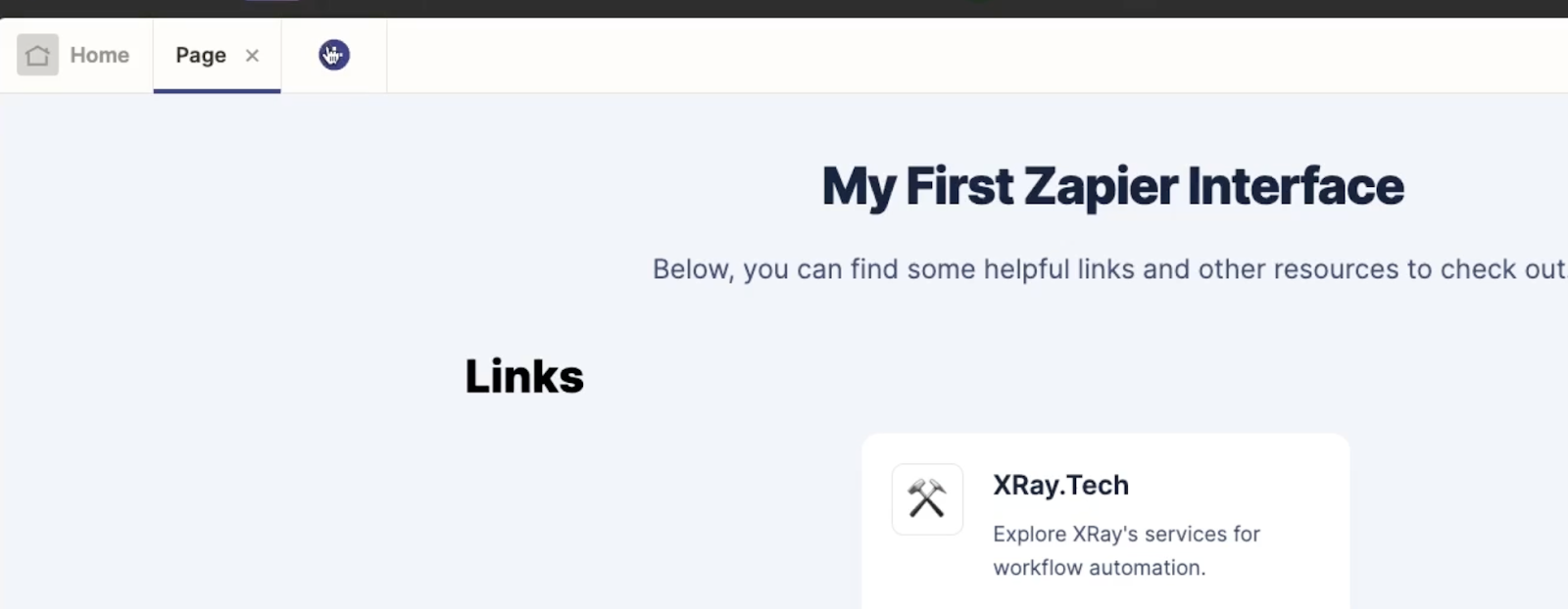 Adding a new page to a Zapier interface