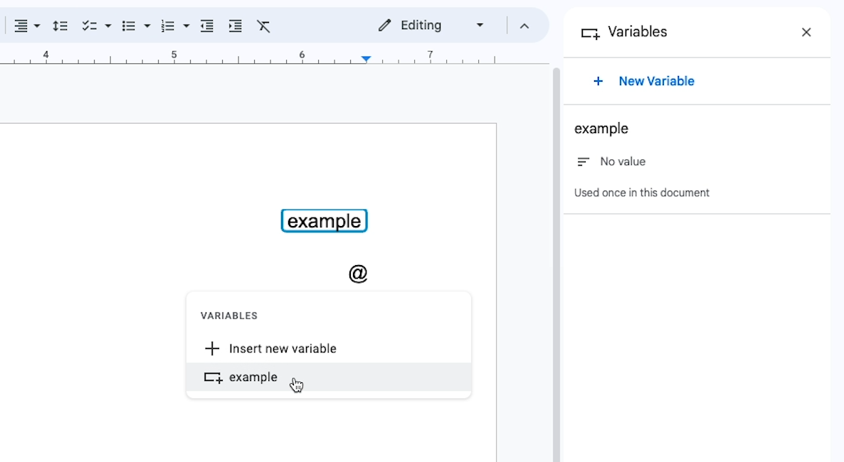 Inserting an existing variable into a Google doc