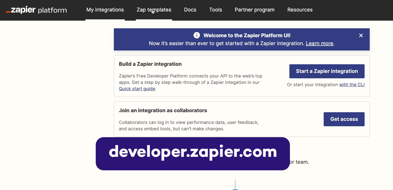 Zapier developer portal