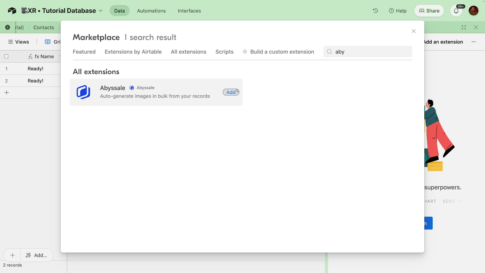 Adding the Abyssale extension to an Airtable base
