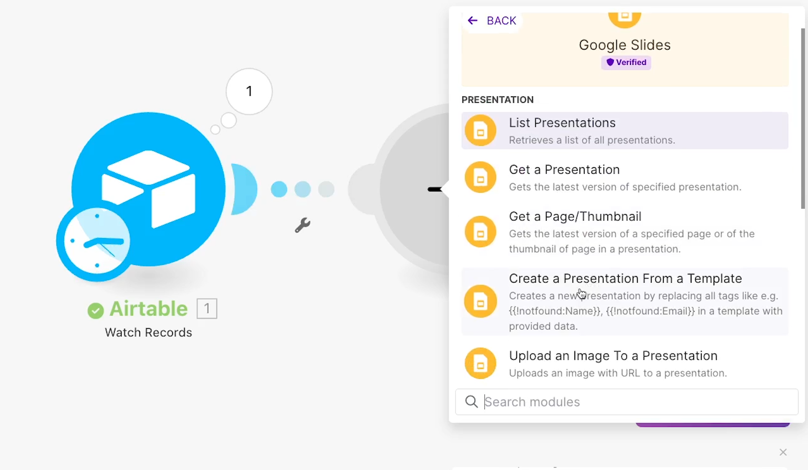 Add List Presentations in Google Slides as the module