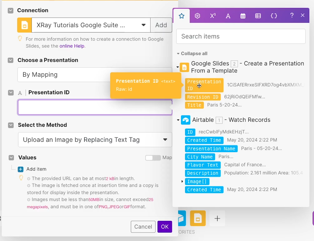 Presentation ID being mapped with the Presentation created previously