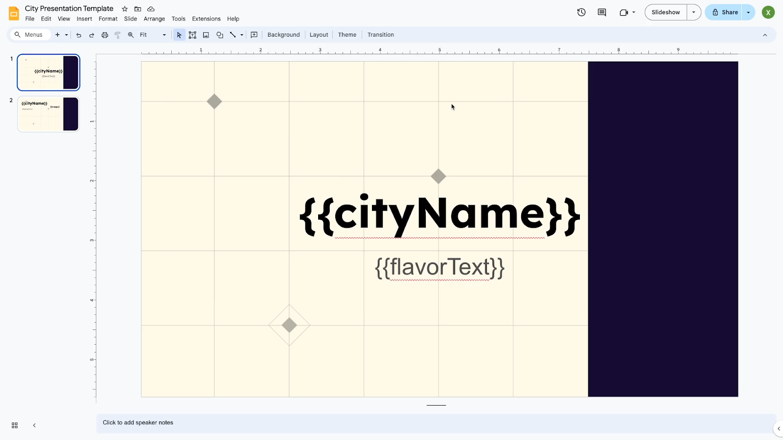 A Slides presentation with variables that will be recognized by Make