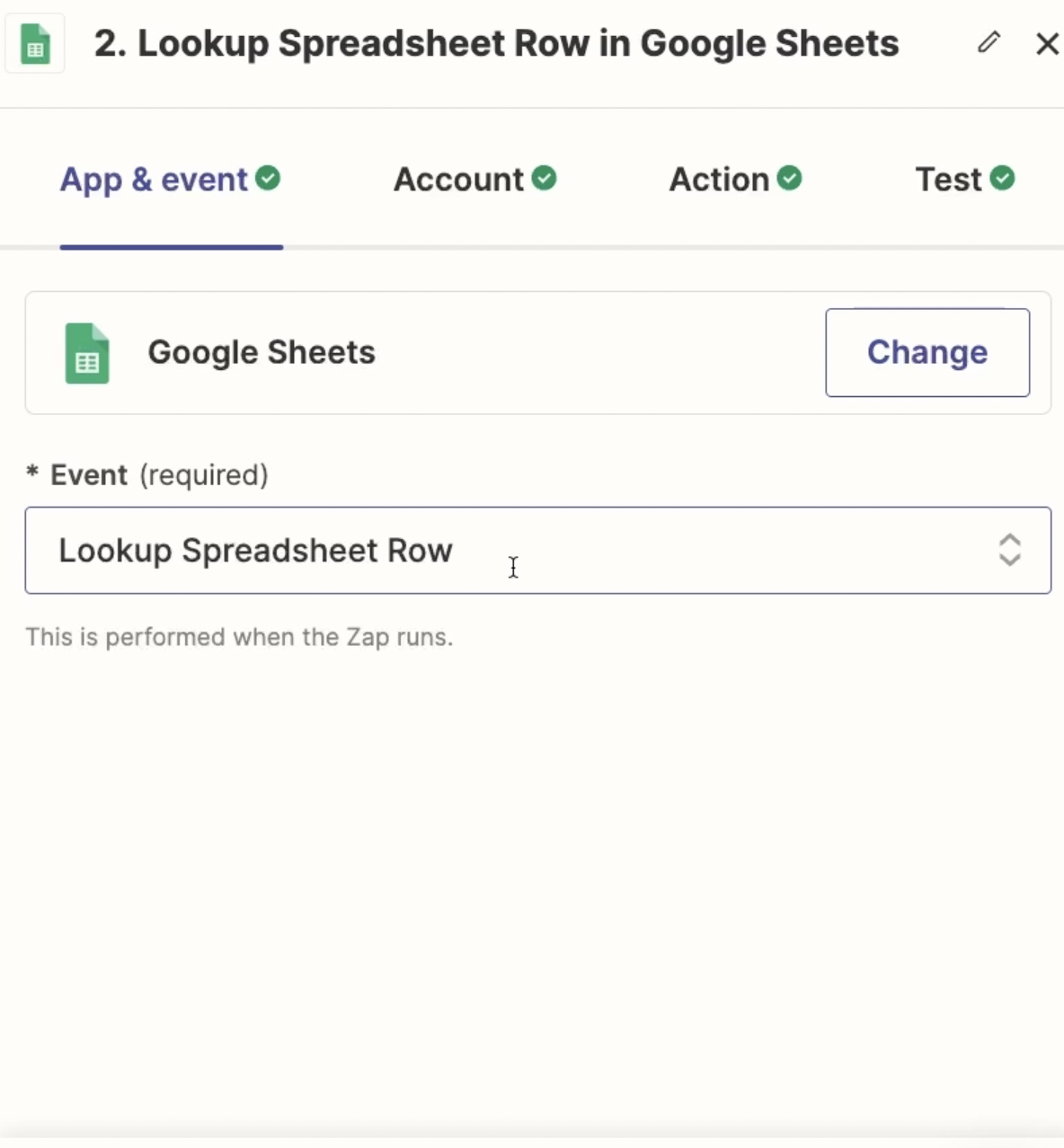 Lookup Spreadsheet Row Event Action