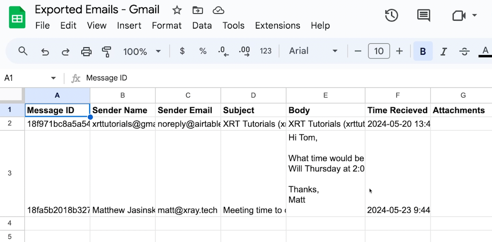 New data from the automation in the GSheet