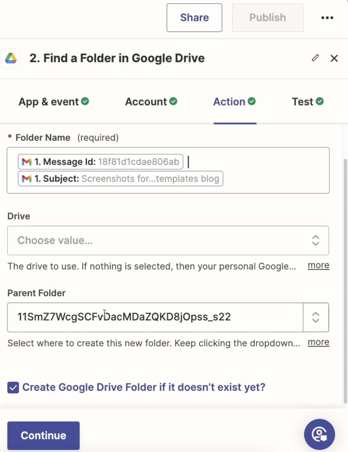 A GDrive Find Folder with fields mapped