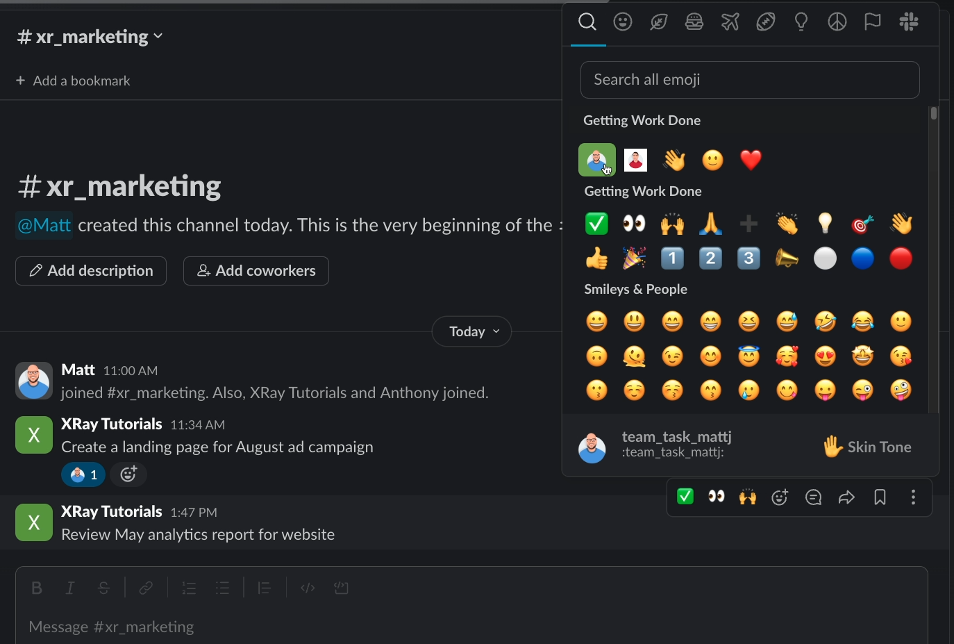 Adding a custom emoji reaction to a Slack message