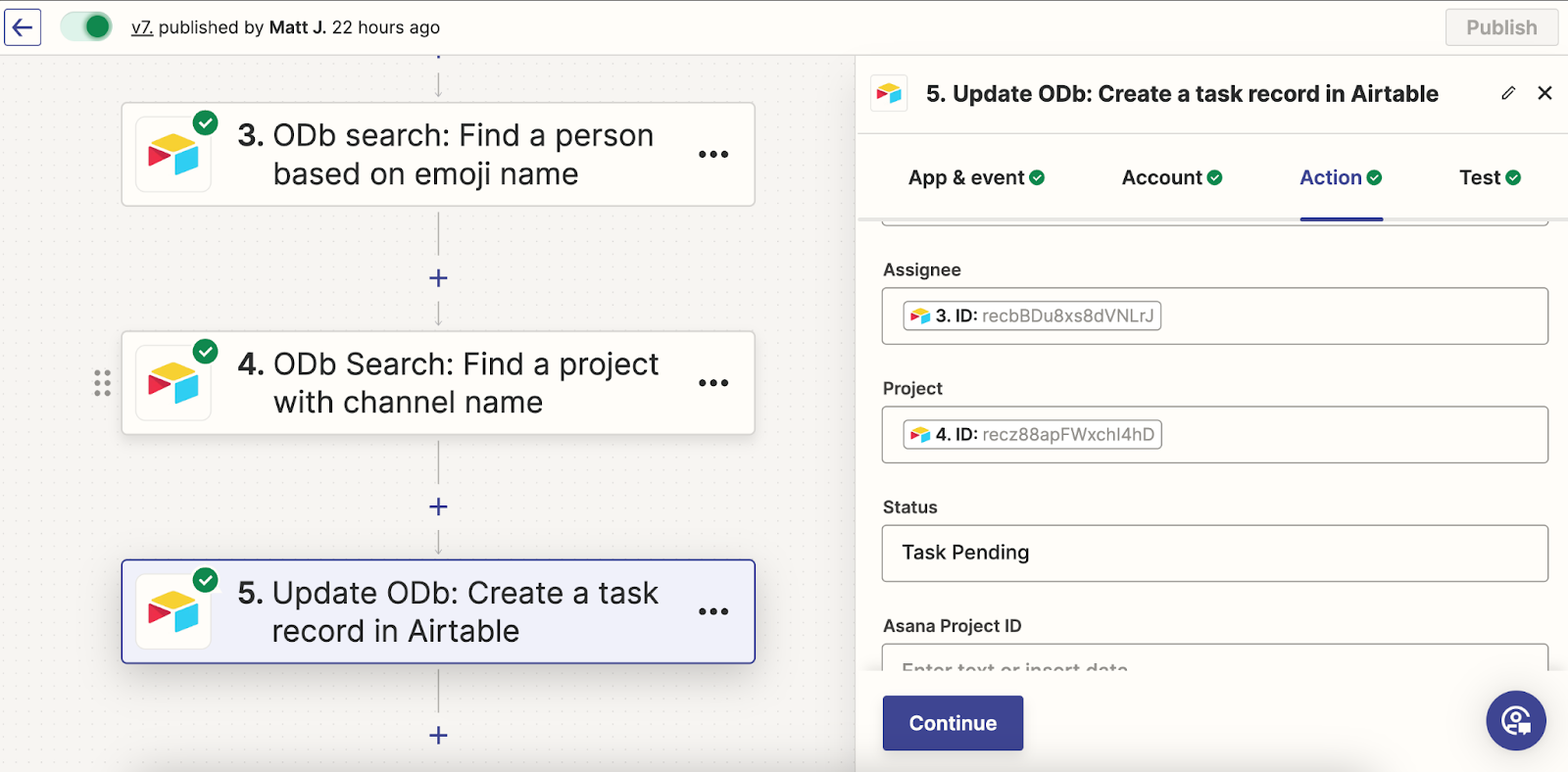 The assignee and project ID are designated dynamically 